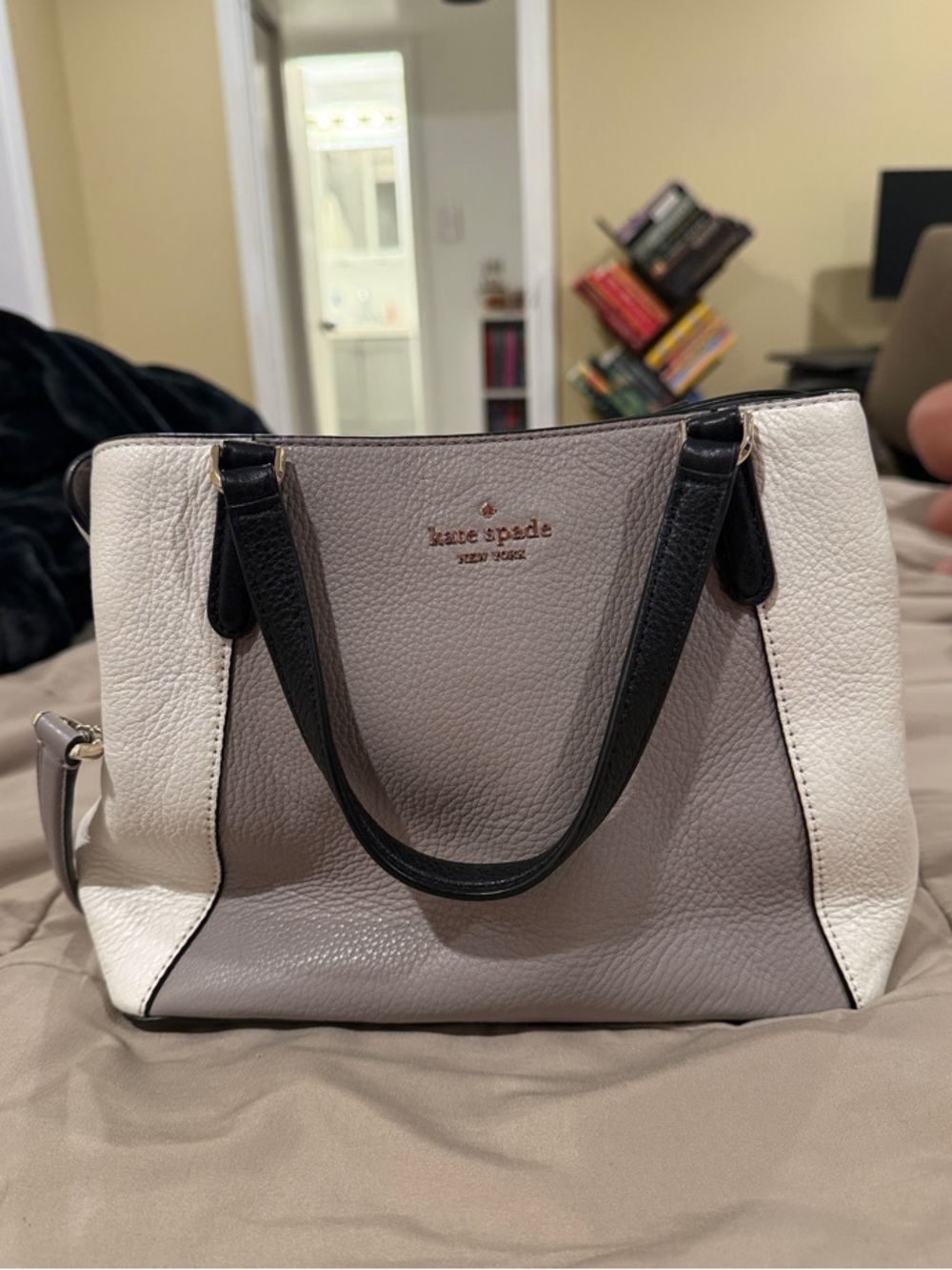 kate spade Two-Tone Pebbled Leather Satchel in Gray, White & Black